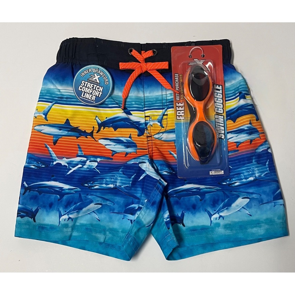 ZEROXPOSUR SWIM SHORT‎ UPF 50 SIZE 4 BOYS COLOR OCEAN WITH SWIM GOGGLES